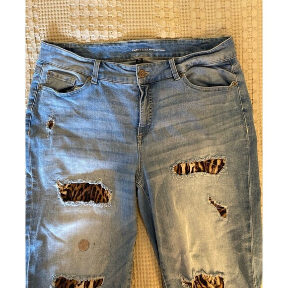 Inc denim Jeans Midrise Boyfriend Cropped Distressed w/ Tiger Print Plus 18 W - Picture 2 of 11